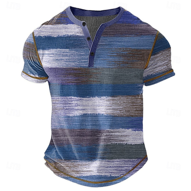 Men's Graphic Abstract Henley Shirt Waffle T Shirt Short Sleeve Daily Retro Vintage Classic Sports Outdoor Casual Holiday Spring & Summer All Seasons Dark Brown Lake blue Dark Blue Green Henley4