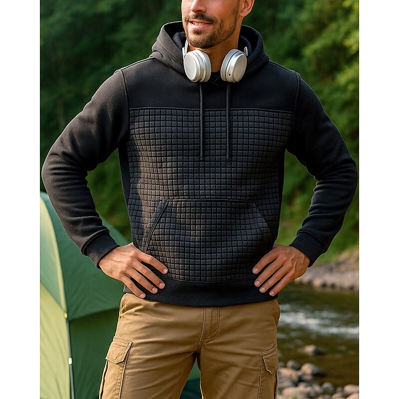 Men's Sport Hoodie Long Sleeve Hooded Top Outdoor Thermal Warm Winter Polyester Dark Grey Black Army Green Tennis Workout Running