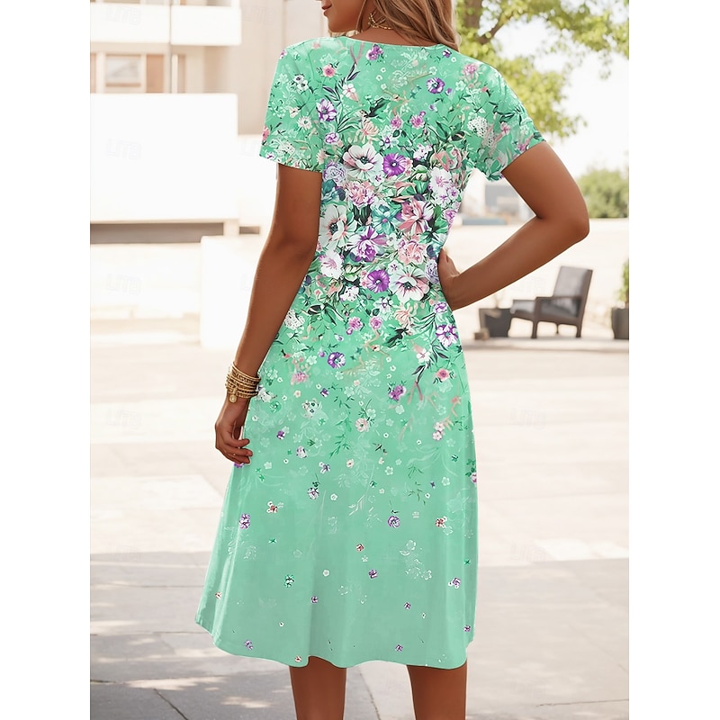 Women's Mini Dress T Shirt Dress Tee Dress Sundress A Line Dress Vacation Casual Beach Going out Beach Regular Fit Floral Graphic Short Sleeve V Neck Yellow Pink Blue Purple Summer2