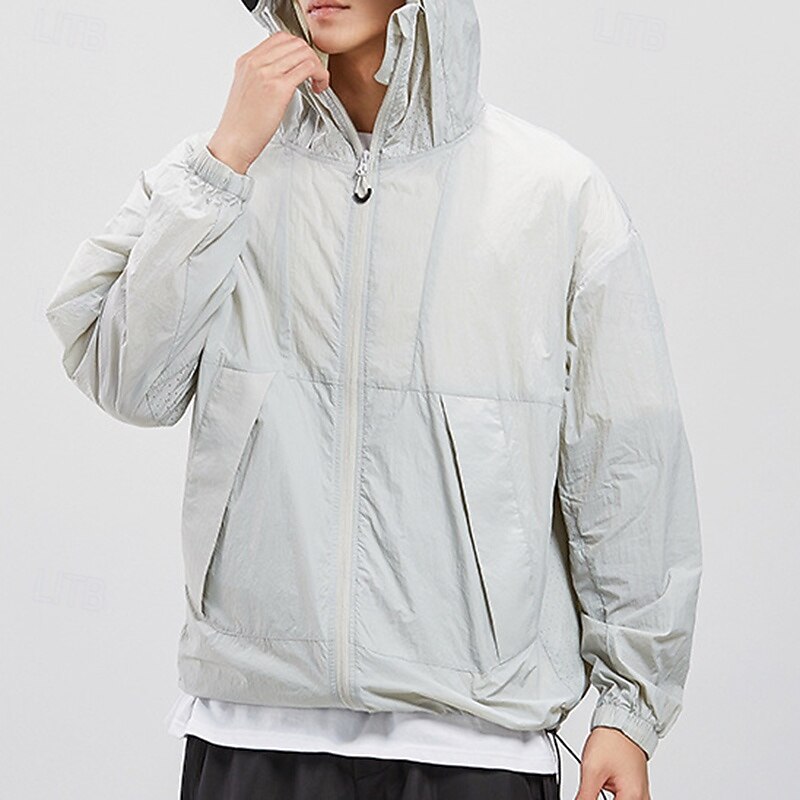 Men's Windbreaker Outdoor Jacket Hiking Jacket Outdoor Waterproof Sun Protection Windproof Lightweight Hiking Outfits Hiking Clothes Summer Spring Top Camping / Hiking / Caving Traveling Black White2