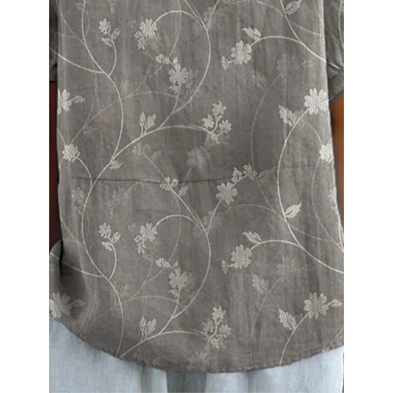 Women's Shirt Floral Daily Casual Short Sleeve Shirt Collar Regular Tops Daily Holiday Buttons Print Gray Summer Spring2