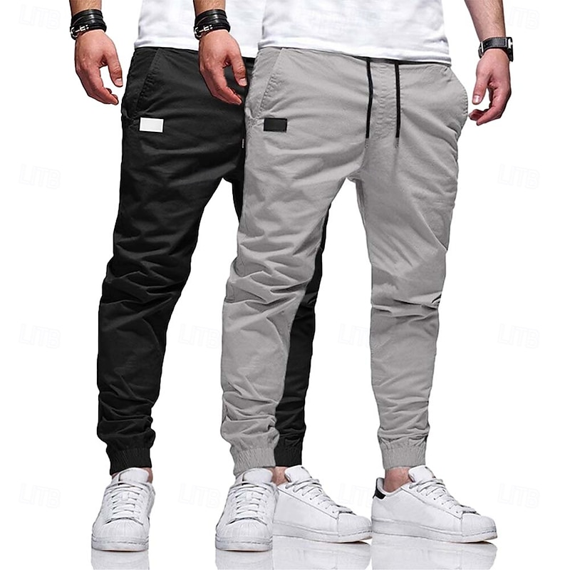 Men's Cargo Pants Cargo Trousers Joggers Trousers Chino Pants Pocket Drawstring Elastic Cuff Plain Full Length Sports Outdoor Running Vacation Streetwear Light gray+blue Black+Navy Blue2