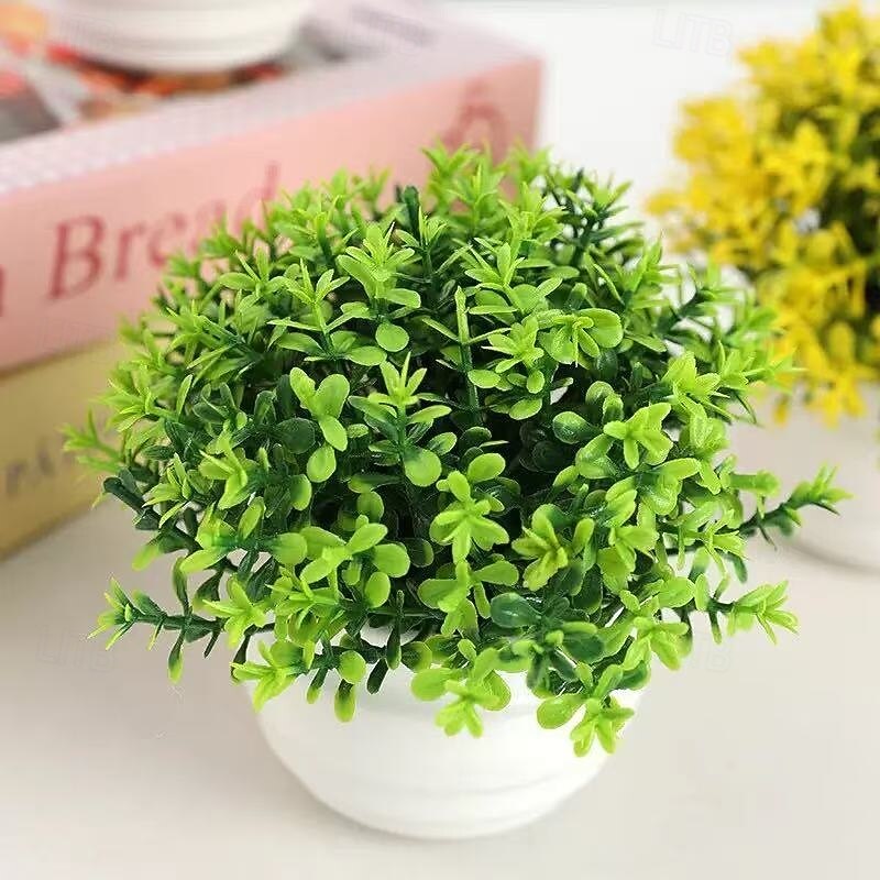 4pcs Artificial Milan Grass Potted Plants, Mini Indoor Faux Succulents for Home Decor, Desktop Greenery Ornaments4