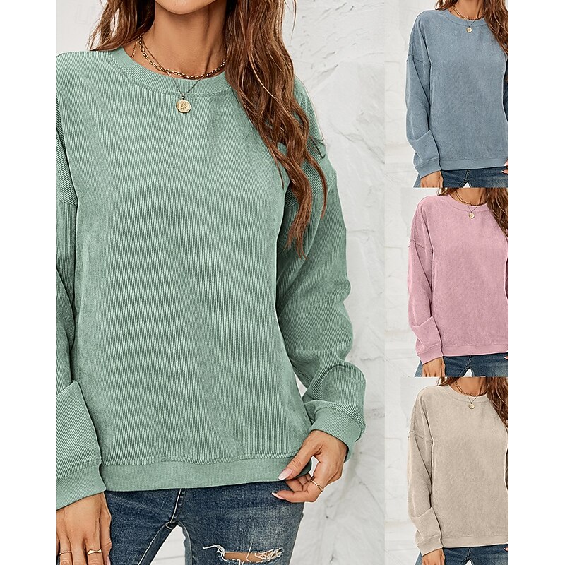 Women's Pullover Sweatshirt Sweatshirts Plain Casual Long Sleeve Crew Neck Regular Tops Street Holiday Going out Pink Green Beige Fall - Main Image
