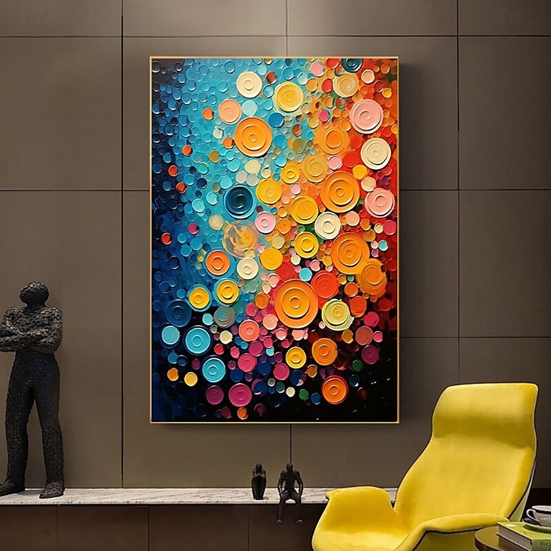 Handmade Oil Painting Canvas Wall Art Decoration Colored Circle Abstract for Home Decor Stretched Frame Hanging Painting/Rolled Frameless Unstretched Painting4