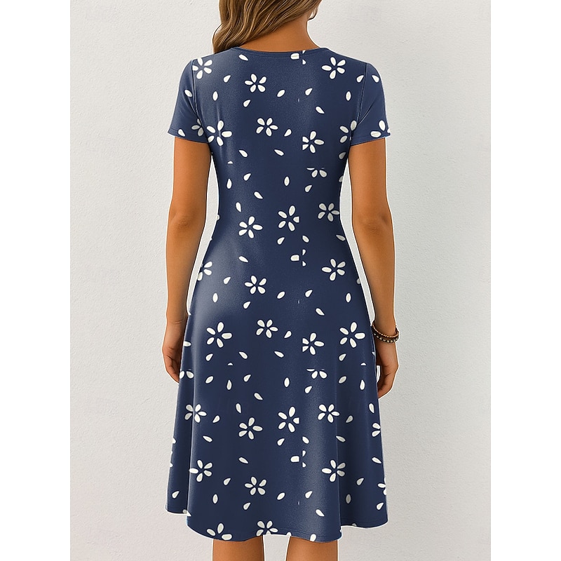 Women's Mini Dress Casual Dress T Shirt Dress Tee Dress Sundress A Line Dress Vacation Casual Boho Beach Regular Fit Floral Graphic Short Sleeve V Neck Blue Purple Green Gray Summer Spring2