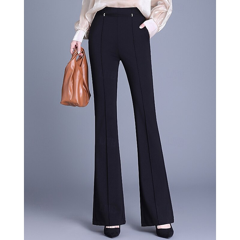 Women's Dress Pants Fashion Streetwear Full Length Natural Plain Pocket Elastic Waist Soft Formal Office Street Black Fall Regular Fit2