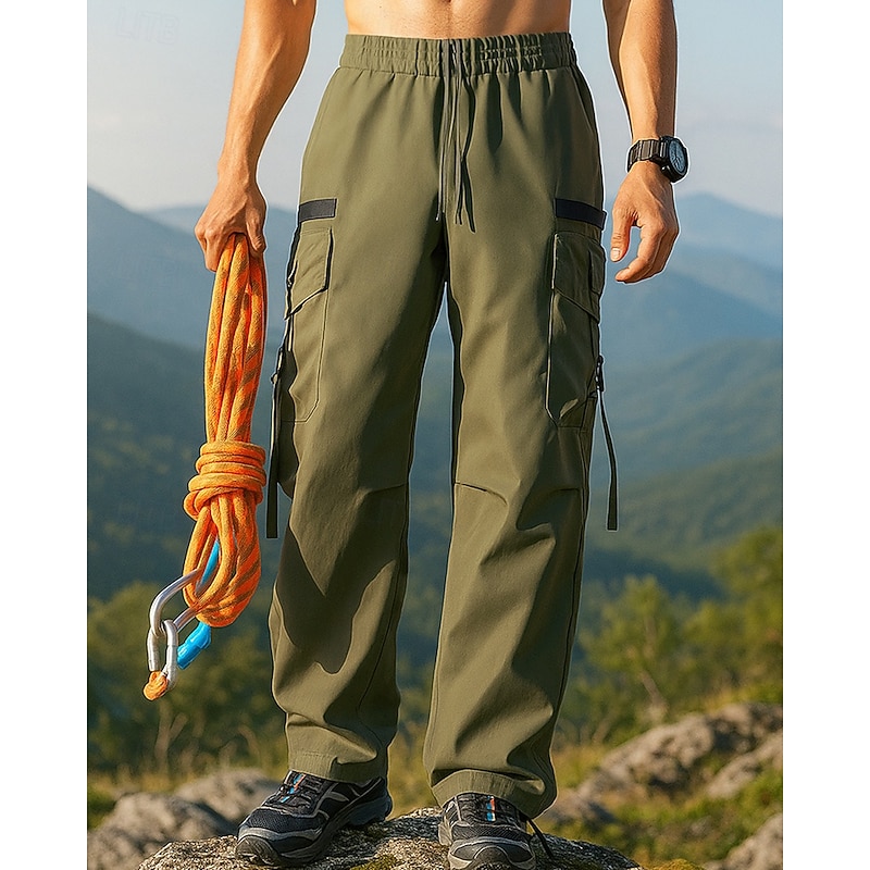 Men's Cargo Pants Waterproof pants Outdoor Regular Fit Waterproof Windproof Bottoms Drawstring Pocket Elastic Waist Black Army Green Camping / Hiking Running S M L XL3