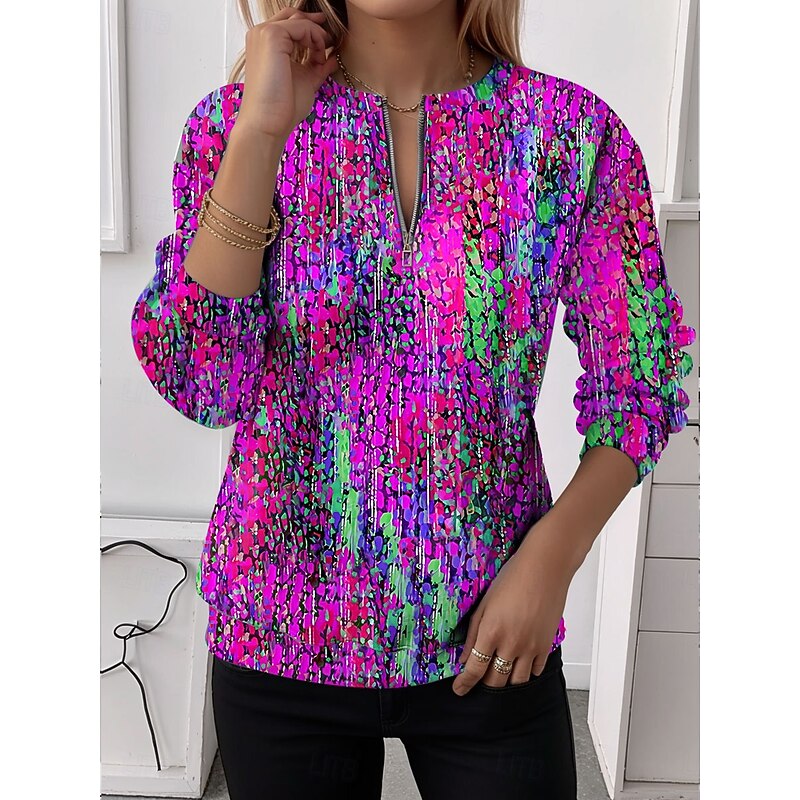 Women's Quarter Zipper Sweater Graphic Abstract Casual Long Sleeve Crew Neck Regular Tops Street Dailywear Half Print Red Blue Purple Green Fall Winter4