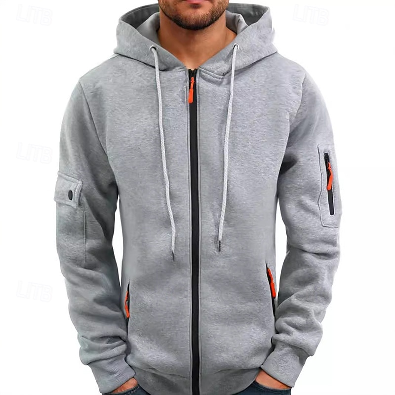 Men's Hoodie Full Zip Hoodie Tactical Hoodie Black Navy Blue Camel Light Grey Dark Gray Hooded Plain Pocket Sports & Outdoor Casual Daily Streetwear Cool Sportswear Spring &  Fall Clothing Apparel