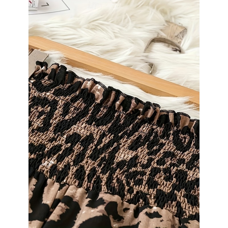 Women's Wide Leg Pants Trousers Streetwear Casual Long High Waist Leopard Printing Elastic Drawstring Design Breathability Soft Micro-elastic Vacation Street Daily Wear Yellow Coffee Gray Summer4