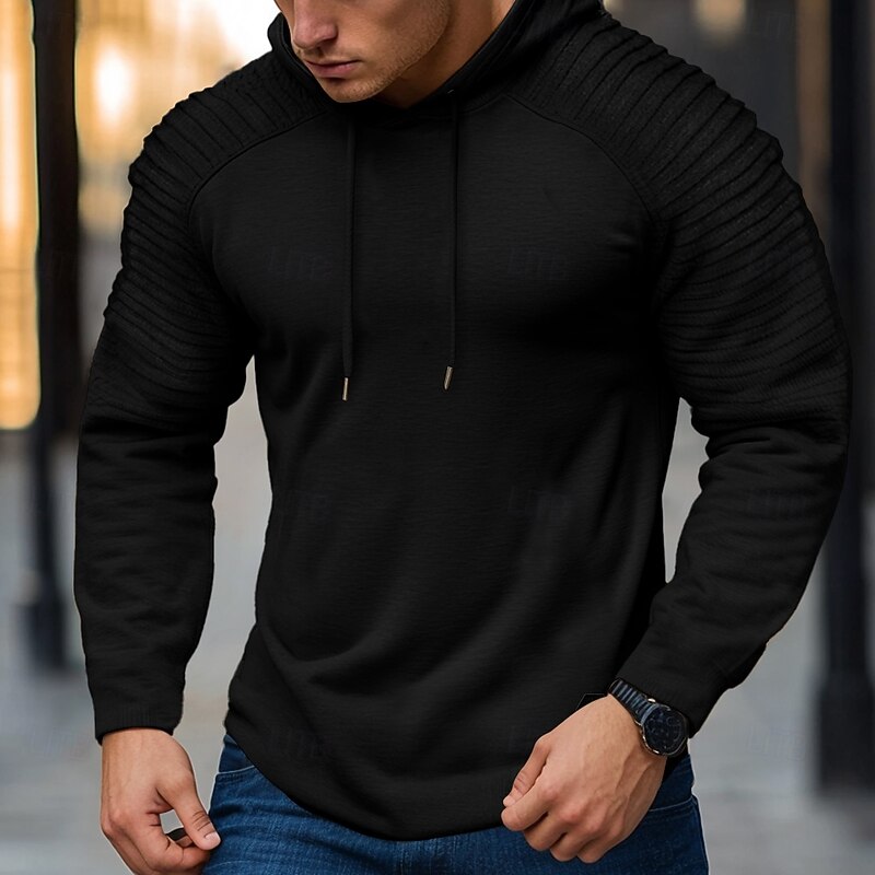 Men's Hoodie Black White Khaki Gray Hooded Plain Textured Cool Casual Winter All Seasons Clothing Apparel Hoodies Sweatshirts3