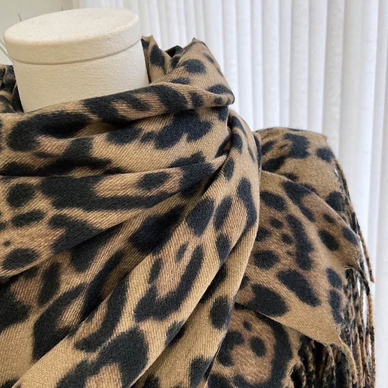 Women's Rectangle Scarf Street Daily Date Grey Yellow Khaki Scarf Leopard2