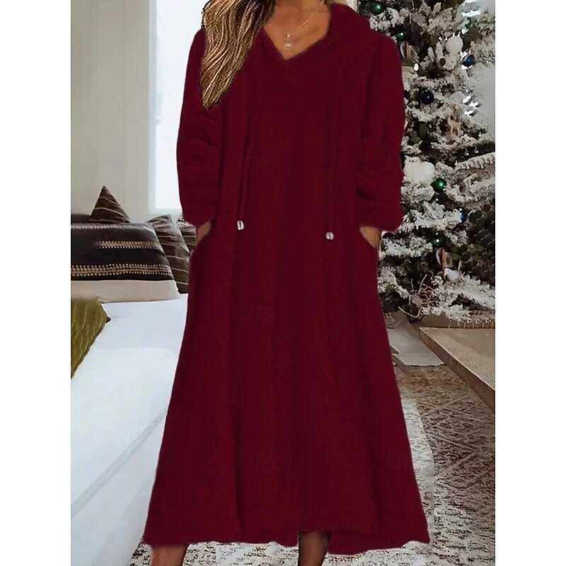 Women's Midi Dress Sweater Dress Hoodie Dress Fashion Modern Vacation Daily Weekend Regular Fit Plain Long Sleeve Hooded Black White Burgundy Winter Autumn3