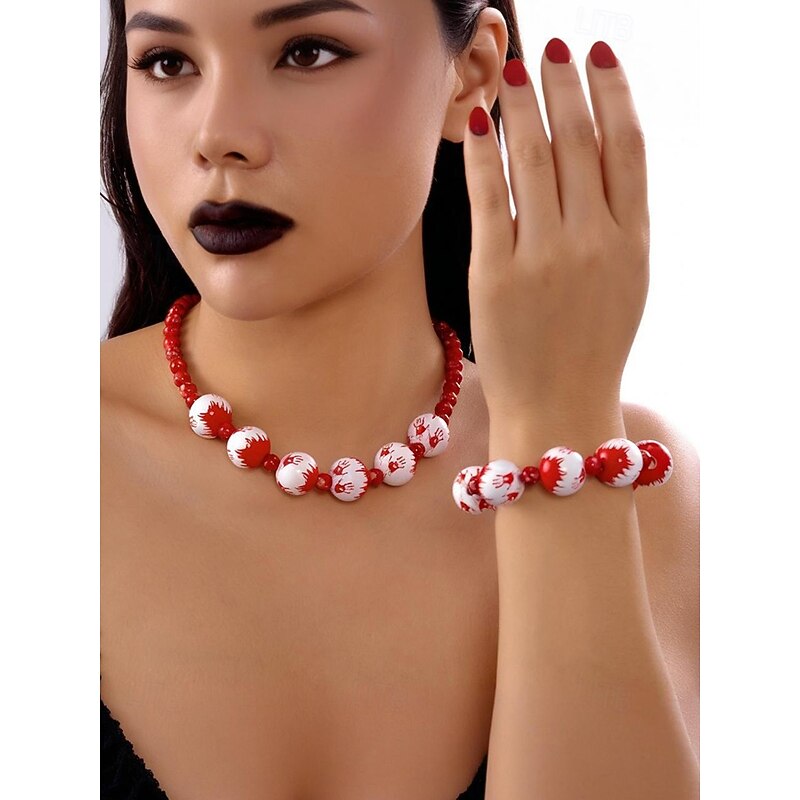 Women's Halloween Beaded Necklace and Bracelet Set – Colorful Eyeball and Pumpkin Beads, Spooky Cute Style for Parties and Cosplay4