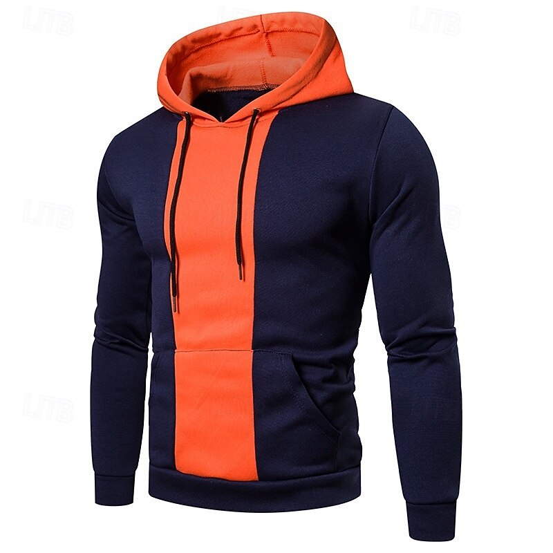 Men's Hoodie Fleece Hoodie Black Army Green Navy Blue Gray Hooded Plain Patchwork Sports & Outdoor Casual Daily Streetwear Cool Designer Spring &  Fall Clothing Apparel Hoodies Sweatshirts3