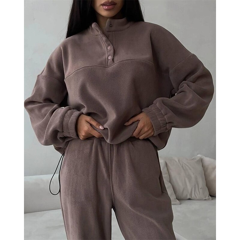 Women's Fashion Streetwear Tracksuit Pants Sets Long Sleeve Stand Collar Plain Daily Wear Date Black Burgundy Gray Spring &  Fall Regular Fit3