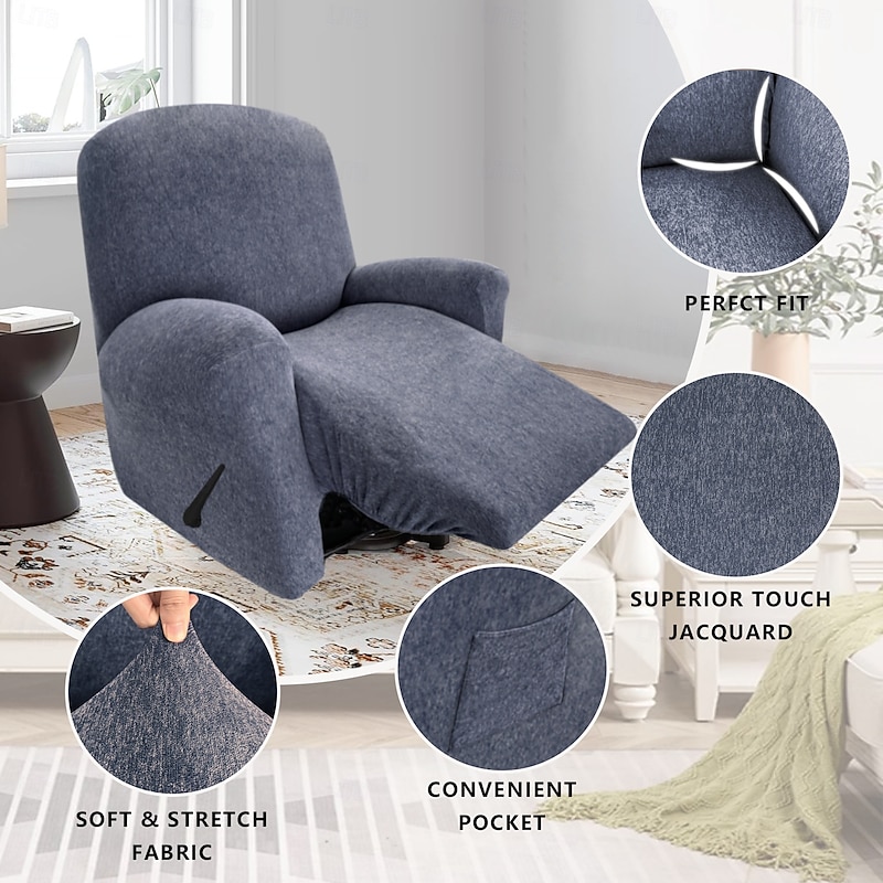 Cationic fabric Recliner Chair Covers Stretch Jacquard Covers for Recliner Chair Recliner Slipcovers for Living Room Soft Recliner Protector with Pocket2