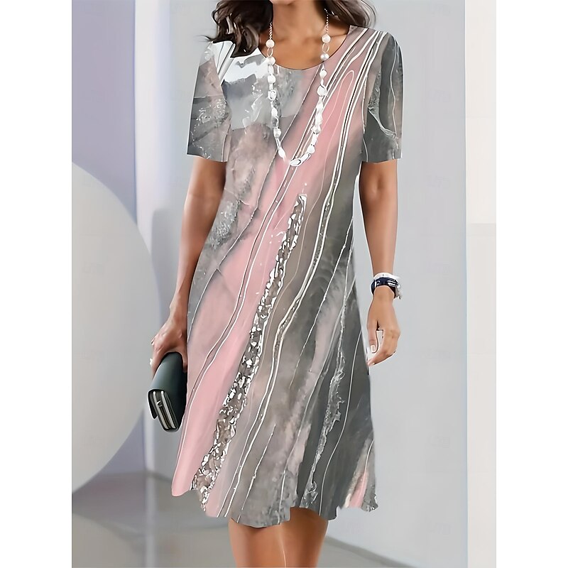 Women's Elegant Party Evening Midi Dress Crew Neck Short Sleeve Shift Dress A Line Dress Casual Daily Tea Regular Fit Ombre Graphic Black Pink Sky Blue Dark Blue