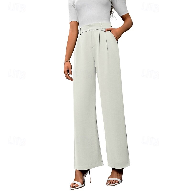 Women's Wide Leg Slacks Streetwear Casual Full Length Natural Plain Pocket Elastic Waist Comfortable Outdoor Weekend Maroon claret Orange red Peacock Blue Fall Regular Fit2