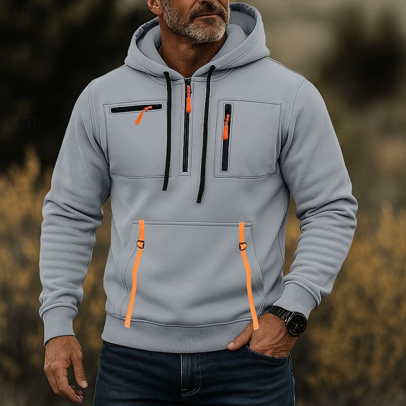Men's Hoodie Quarter Zip Hoodie Tactical Hoodie Black Army Green Navy Blue Khaki Light Grey Hooded Plain Zipper Sports & Outdoor Casual Daily Streetwear Cool Sportswear Spring &  Fall Clothing Apparel