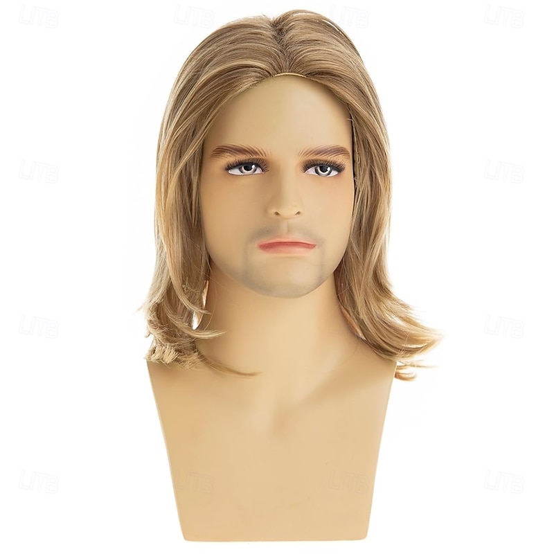 Mens Blonde Wig Short Layered Natural Synthetic Halloween Cosplay Costume Party Full Wigs4