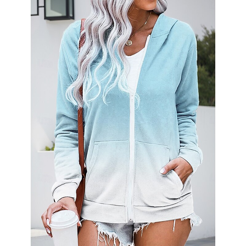 Women's Hooded Sweatshirt Jacket Long Sleeve Zip Up Hoodie With Pocket Lightweight Casual Micro-elastic Geometric Active Drawstring Yellow Pink Blue Purple Spring Fall4