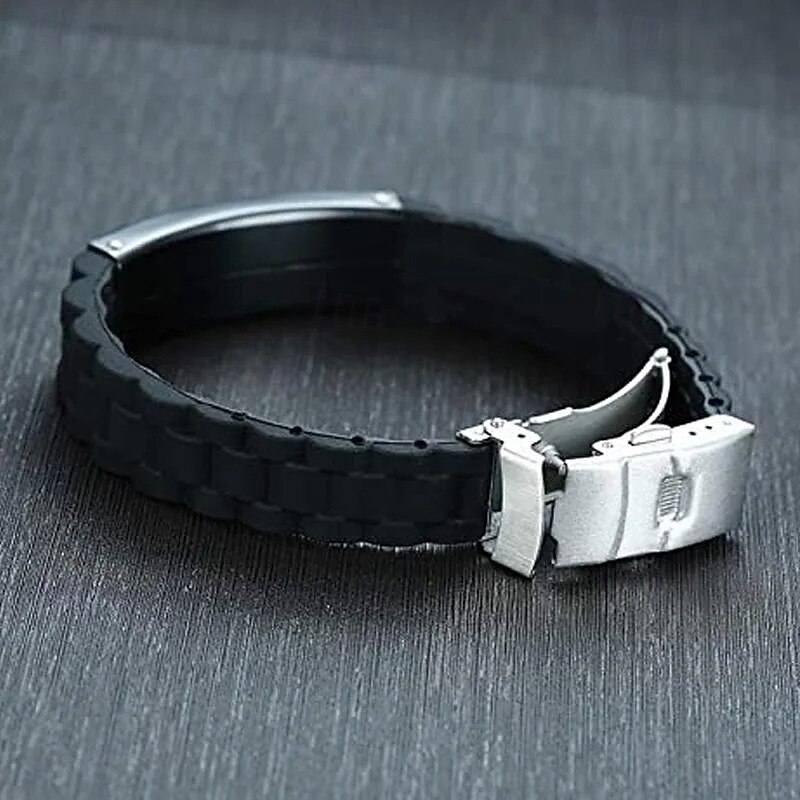 Silicone Bracelet with Stainless Steel Plate Adjustable Wristband Fashion Jewelry Durable Rubber Band Personalized ID Tag Sports Fitness Accessory4