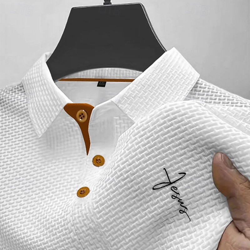 Men's Golf Shirt Golf Polos Shirts Work Casual Lapel Short Sleeve Basic Modern Cross Buttons Jacquard Summer Spring Regular Fit Black White Navy Blue Blue Dark Gray Light Blue Golf Shirt
