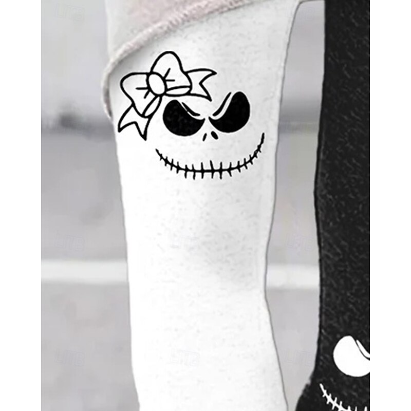 Women's Pants Trousers Leggings Streetwear Casual Full Length High WaistPantsHalloween Graphic Color Block Elastic Waist Print Breathability Comfortable Stretchy Vacation Street Daily Wear Black2