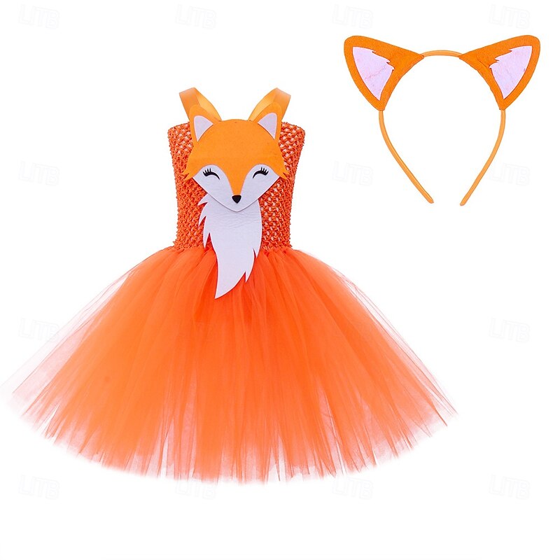 Fairy Tale Animal Fox Blue Dog Dress Costume Tutu Storybook Characters Movie Cosplay for Girls' Kid's Halloween Carnival World Book Day Performance Educational Dress Up School Event Dress Up4
