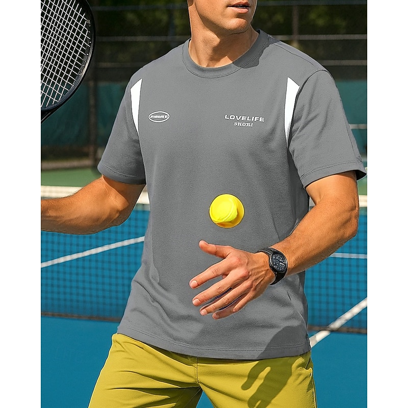 Men's Patchwork Sport Shirt Tennis Shirt Tennis Tee Short Sleeves Sweat-Wicking Moisture Wicking Breathable Tennis Golf Pickleball Purple Grey Tennis Clothing4