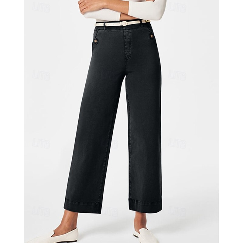 Women's Slacks Straight Streetwear Casual Full Length Natural Plain Pocket Comfy Vacation Street Dark-Gray Black White Army Green Fall Regular Fit3