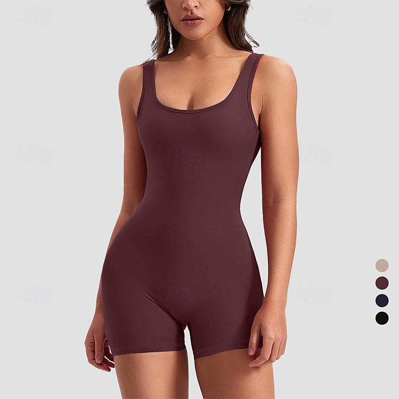 Women's Scrunch Yoga Romper Workout Jumpsuits Backless Solid Color Bodysuit Black Burgundy Gym Workout Volleyball Running High Waist Stretchy Breathable Tummy Control Sport Activewear Tight Fit4
