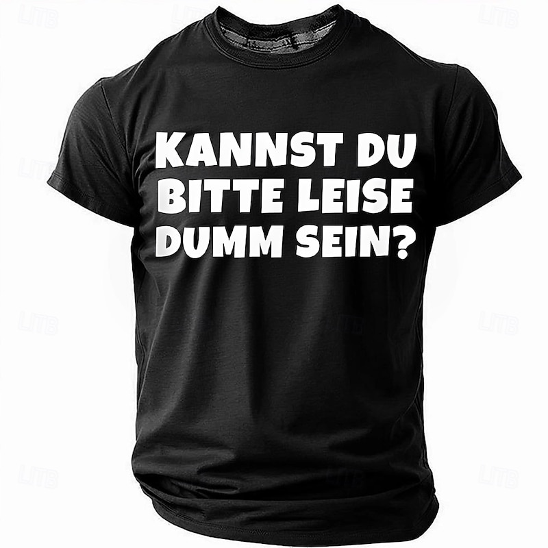 Men's Olive Green Short Sleeve Graphic T-Shirt with 'Kannst du bitte leise dumm sein?' Funny German Slogan, Office Humor4