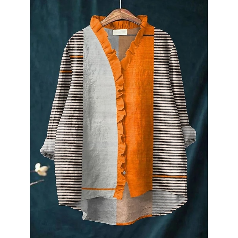 Women's Boho Shirt Graphic Geometric Elegant Bohemia Active Long Sleeve Regular Tops Daily Holiday Going out Ruffle Black Yellow Pink Orange Khaki Summer Spring Fall3