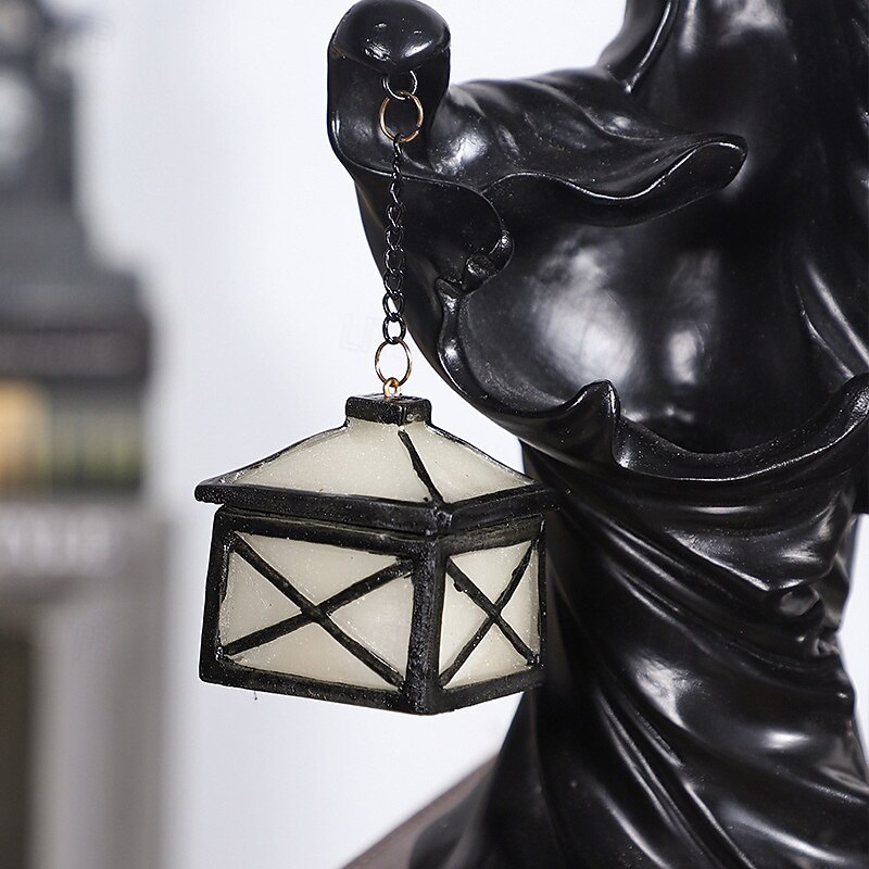 Halloween Resin Figurine LED Light Up Hell Messenger Ghost Lantern Statue Spooky Black and White Resin Yard Decor for Garden Patio Tabletop Haunted Holiday Display4