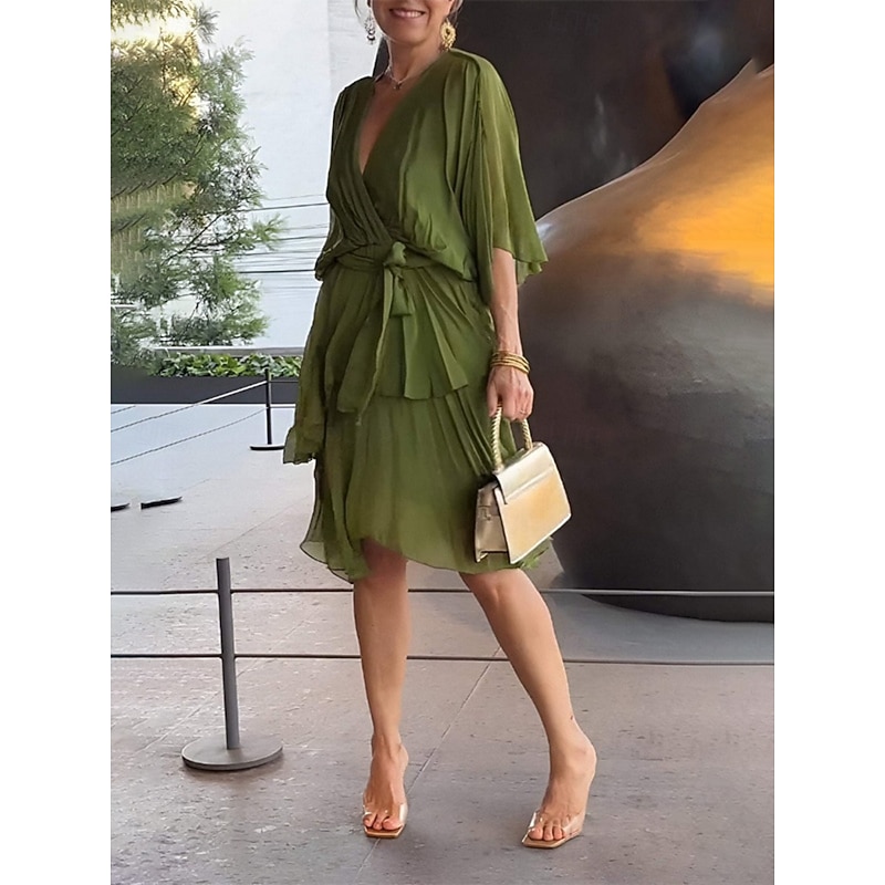 Women's Mini Dress Cocktail Dress Wedding Guest Dress Chiffon Fashion Modern Outdoor Vacation Regular Fit Plain 3/4 Length Sleeve V Neck Green Summer Spring Fall Autumn3
