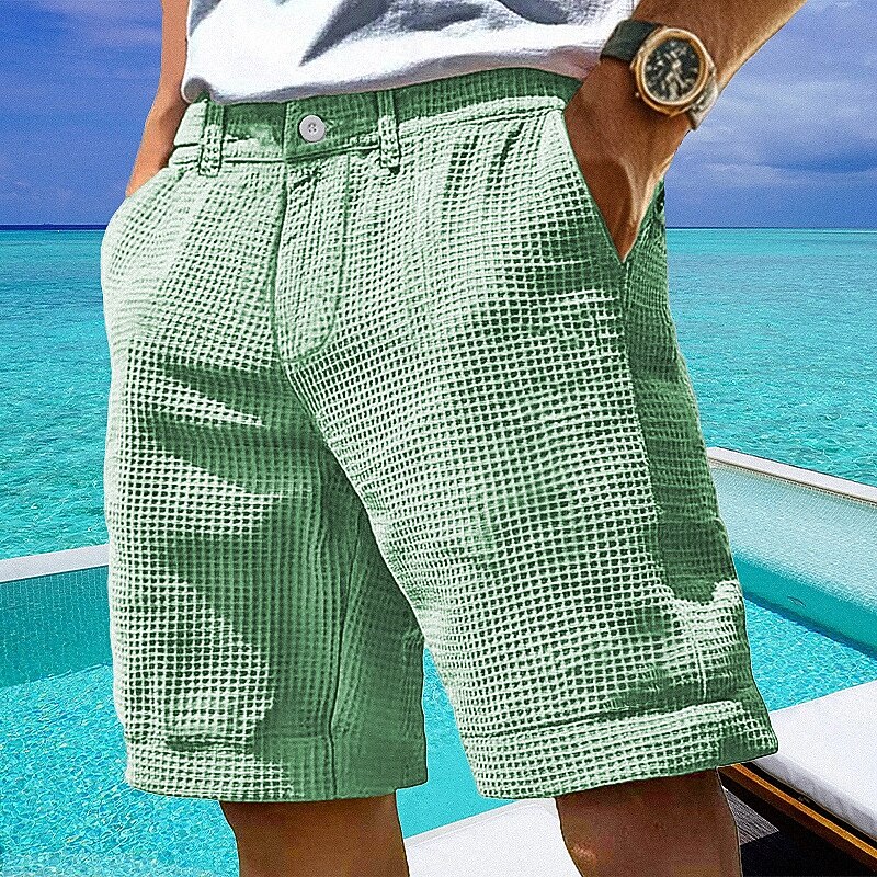 Men's Waffle Shorts Shorts Summer Shorts Casual Shorts Pocket Buttons Plain Comfort Breathable Short Outdoor Vacation Sport Casual Black White4