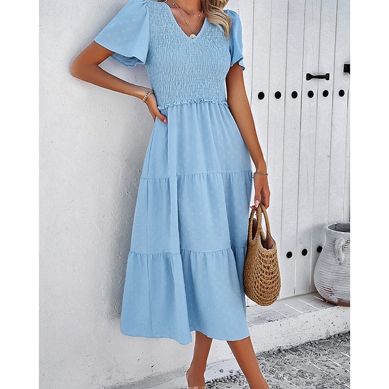 Women's Midi Dress Casual Dress Summer Dress Print Dress Fashion Outdoor Party Holiday Regular Fit Polka Dot Short Sleeve V Neck Black Blue Beige Summer3