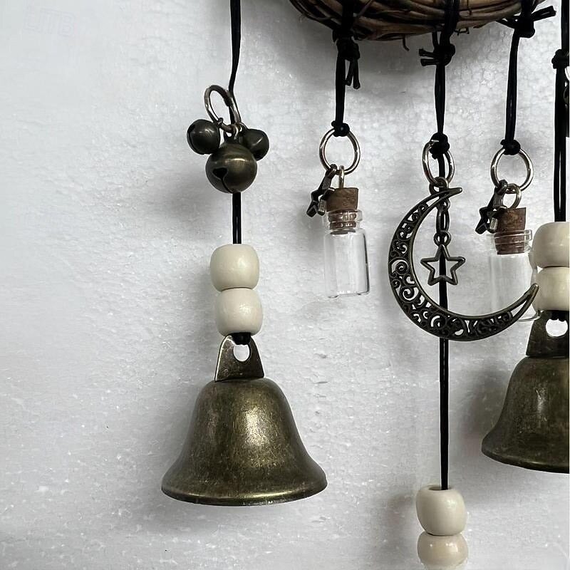 Witch Bell Hanging Decor Classic Protective Witchy Bells with Black White Blessing Bottles Spiritual Wind Chime for Wiccan Altar Pagan Home Wall Ornament2
