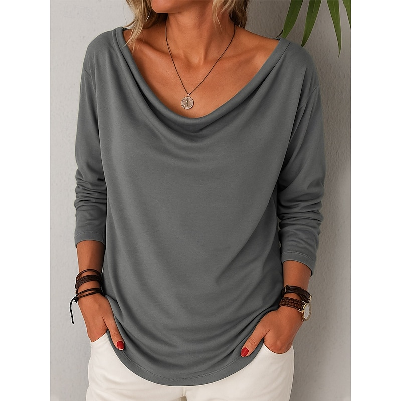 Women's Texture Blouse T Shirt Vintage Casual Beach Long Sleeve Cowl Neck Pile Neck Regular Tops Daily Maroon Black Blue Green Gray Summer Spring Fall2