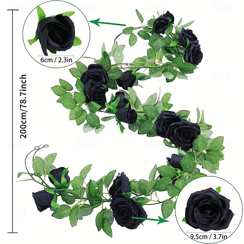 78inch Black artificial rose-vine garland plastic artificial flower hanging decoration table center tent mirror - Multi-functional home decoration for Halloween Easter Day of the Dead3