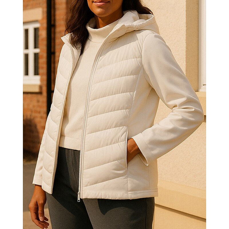 Women's Puffer Jacket outdoor coat Full Zip Hooded Long Sleeve Top Athleisure Solid Colored Windproof Lightweight Warm Athletic Sports Track Sportswear Activewear Black White Pink3