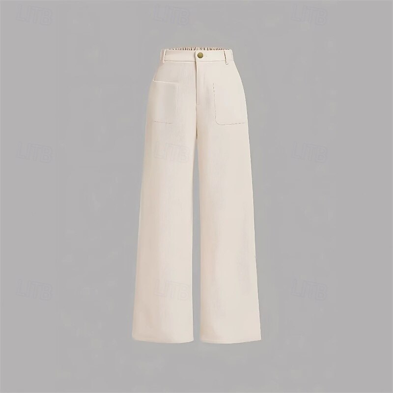 Women's Wide Leg Pants Trousers Palazzo Pants Fashion Streetwear Full Length High Waist Plain Pocket Breathability Comfortable Street Daily Wear Going out White Brown Green Gray Summer Spring Regular2