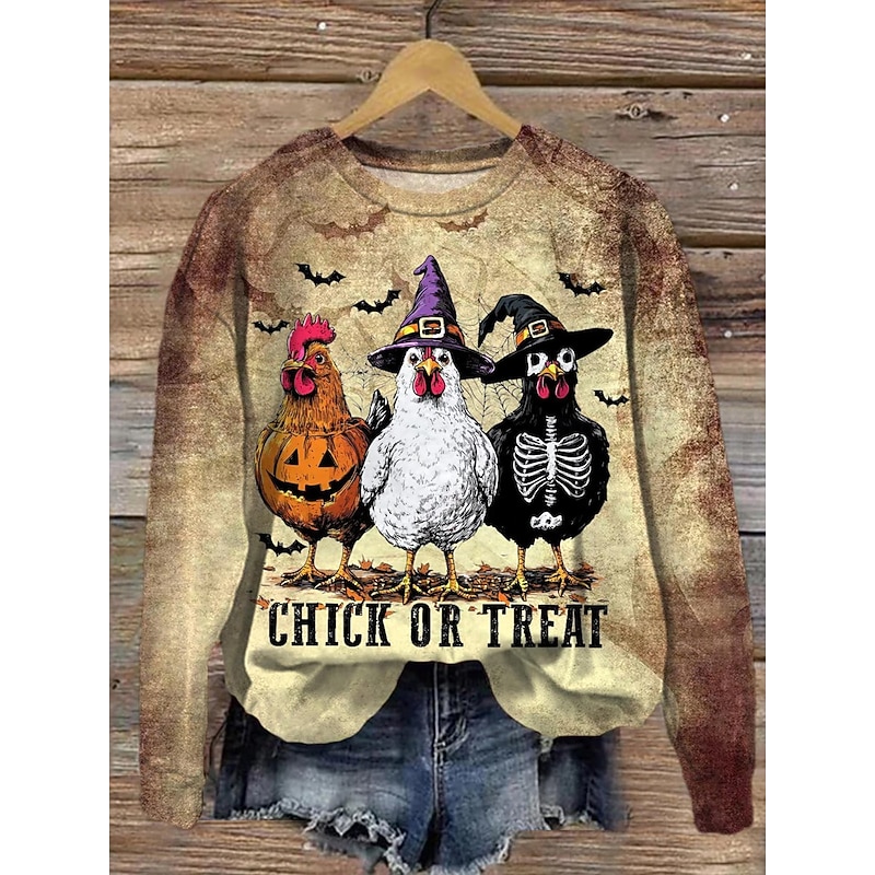 Halloween Women's Pullover Sweatshirt Bat Graphic Animal Fashion Casual Long Sleeve Crew Neck Regular Tops Street Dailywear Casual Print Yellow Orange Brown Fall Winter2