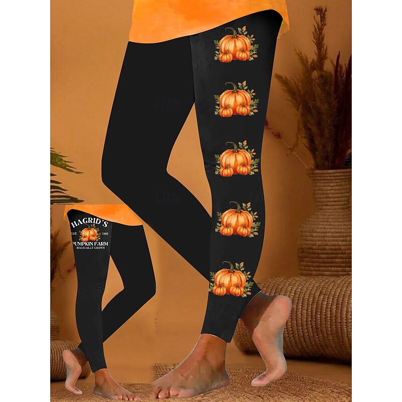Women's Leggings Vacation Vintage Fashion Ankle-Length High WaistPantsHalloween Graphic Pumpkin Printing Soft Breathable Stretchy Formal Outdoor Vacation rice white Orange Brown Spring Fall Winter