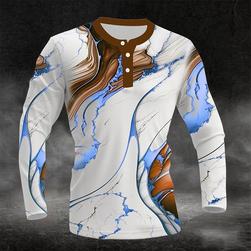 Men's 3D Print Marble Henley Shirt Long Sleeve Fashion Cute Daily Casual Holiday Going out Spring &  Fall All Seasons Black Blue Coffee Green Burgundy Henley Henley T-Shirt2