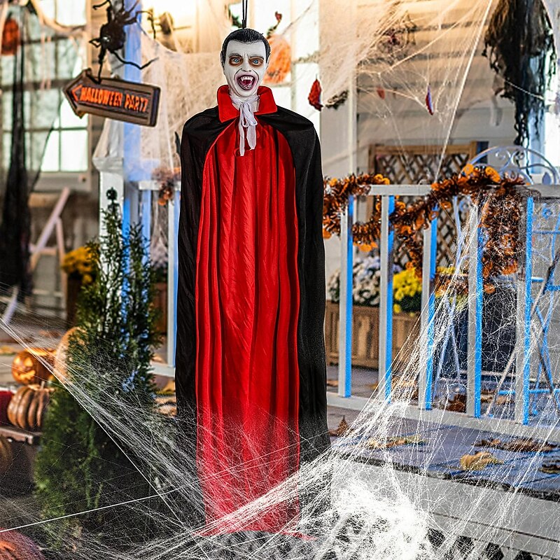 Halloween Hanging Vampire Props, Life Size Hanging Ghost Dead Body, with Voice-activated Sensor & Glowing Eyes, for Halloween Haunted Houses Party Outdoor Decorations