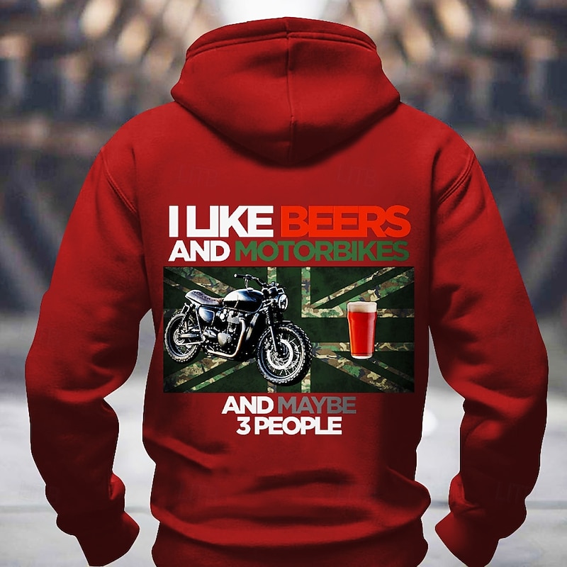 Men's Funny Hoodie I Like Beers & Motorbikes & Maybe 3 People | Biker Beer Lover Long Sleeve Gift4